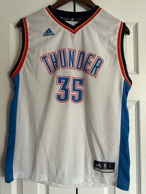 adidas White & Blue Oklahoma City Thunder #35 Basketball Jersey